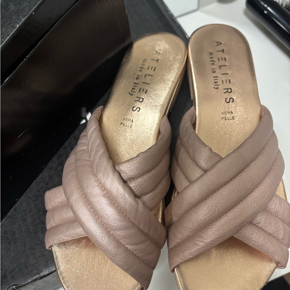 Pink Quilted Sandals with Crisscross Straps
